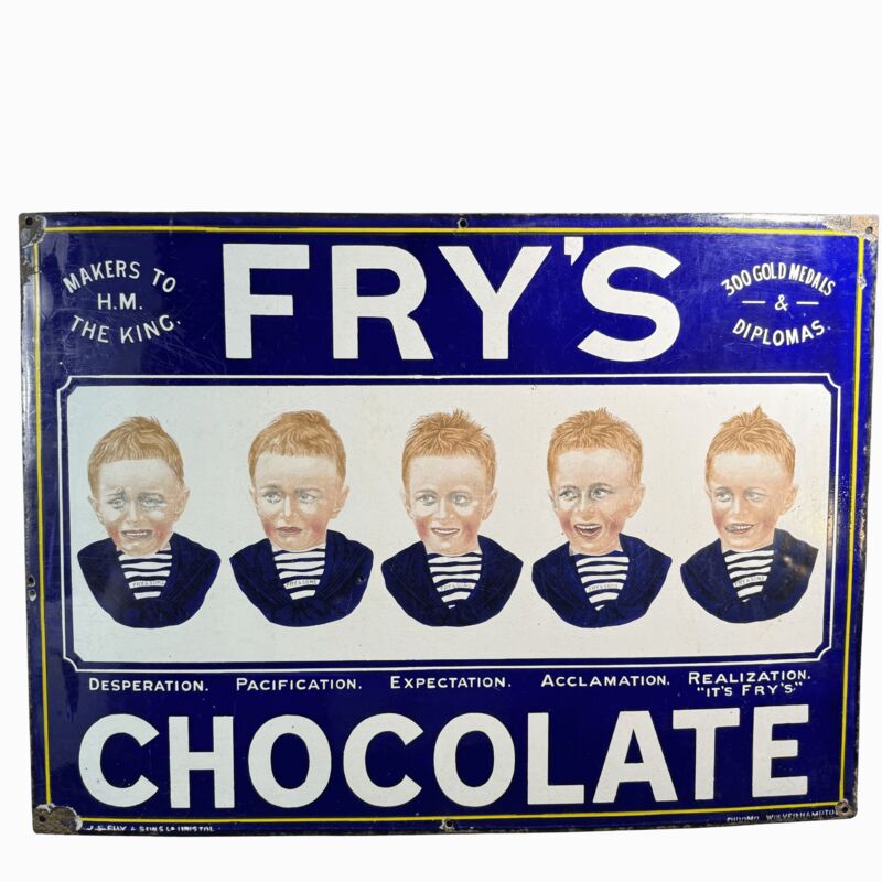 Fry's Five Boys enamel advertising sign in cobalt blue and white