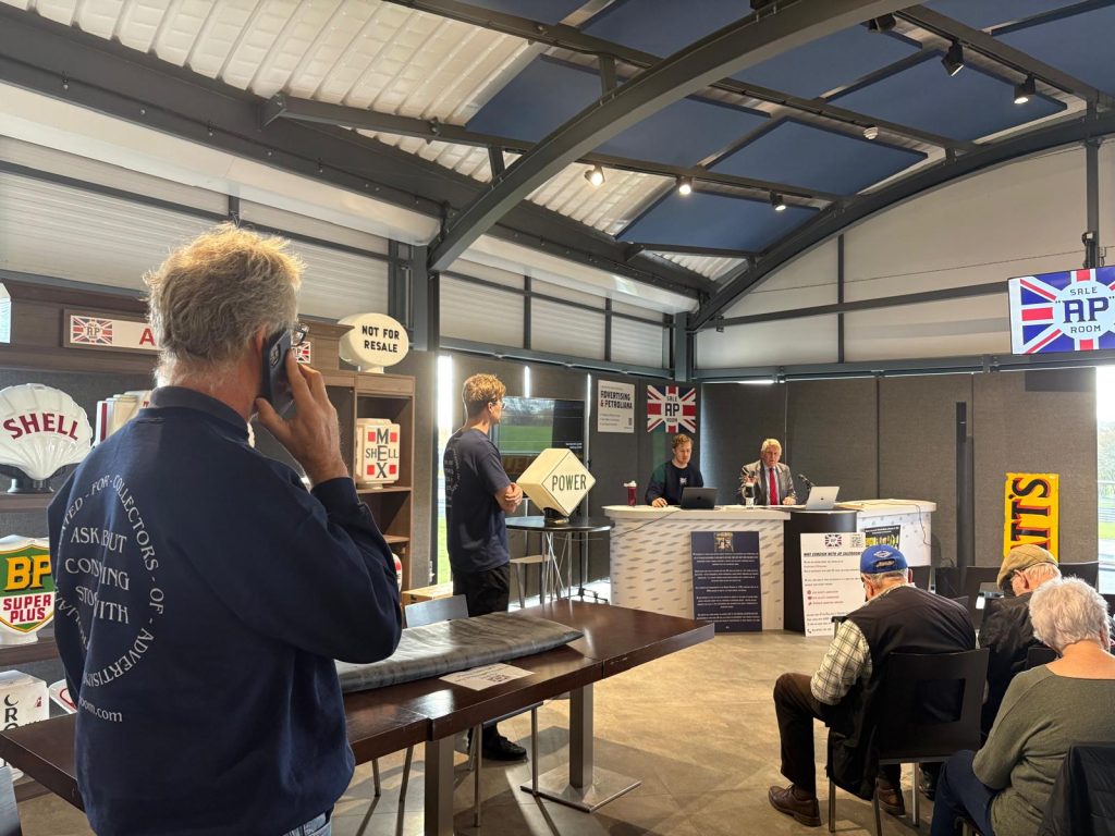 Bidders in the saleroom during a live AP Saleroom auction at the BARC Clubhouse, Thruxton