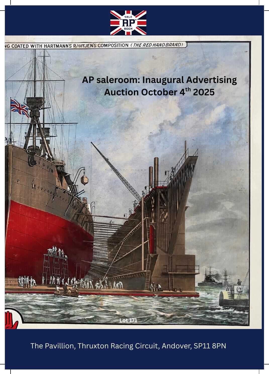 Cover of the AP Saleroom inaugural advertising auction catalogue, October 2025, featuring a maritime advertising sign